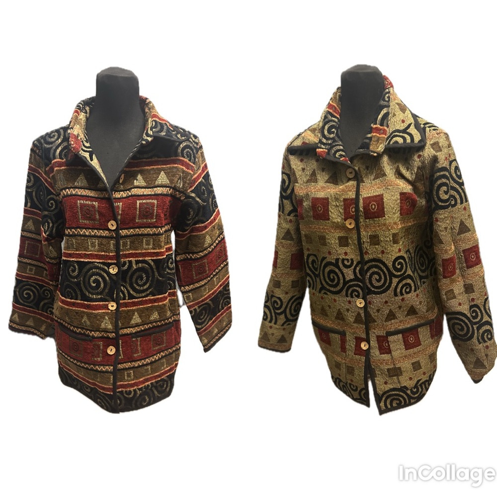 50%offw❤️ Vintage KAS Designs Tapestry Carpet Jacket Aztec Print Southwestern
